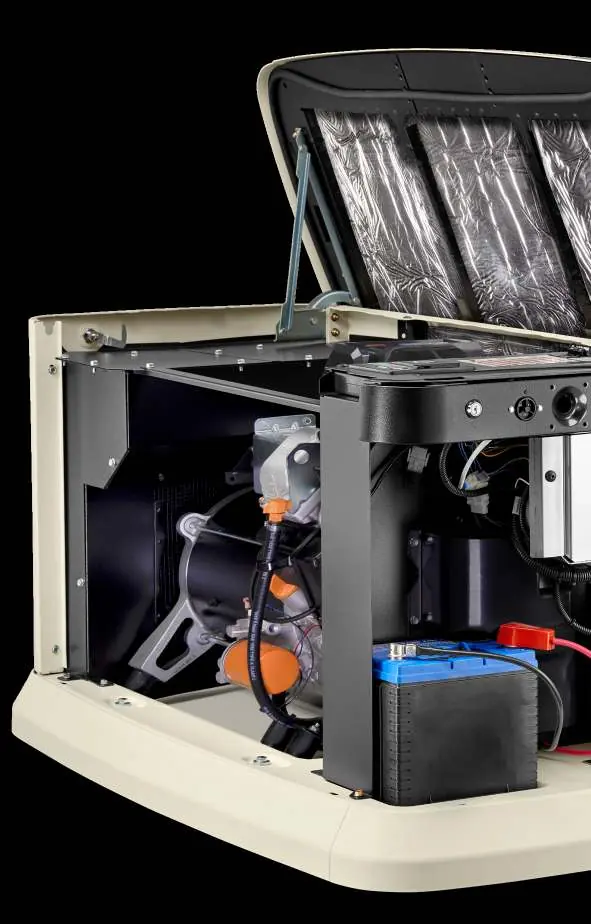 Innenansicht des Generators mit Batterie und Motor