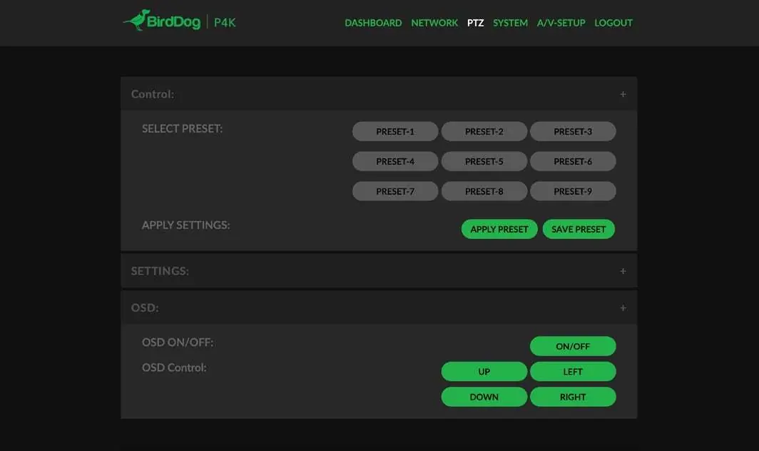 PTZ Control Interface