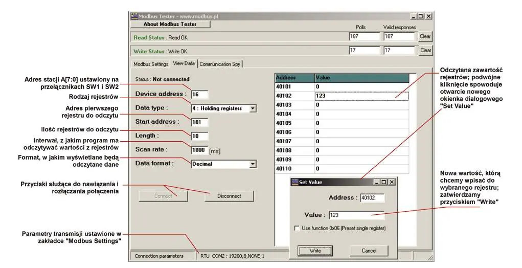 Modbus Tester Konfiguration