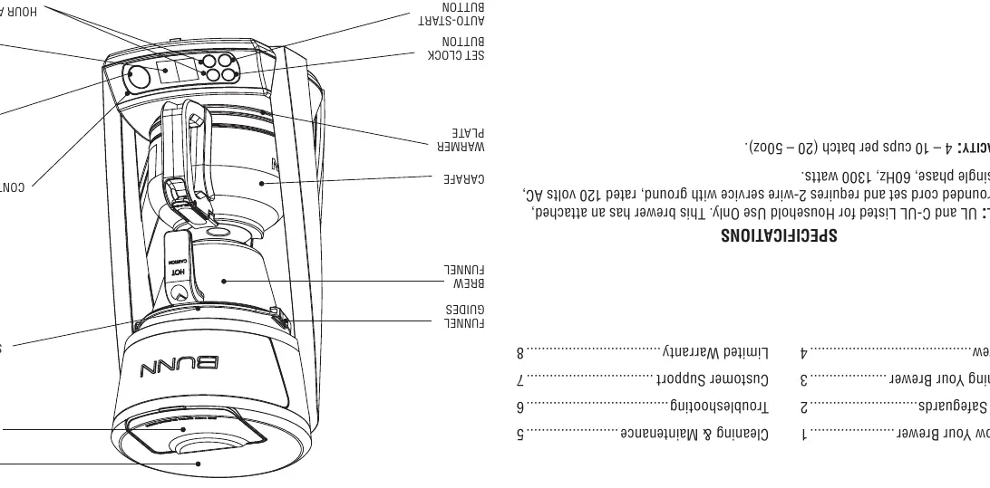 Diagramm der Kaffeemaschine mit Komponentenbezeichnungen