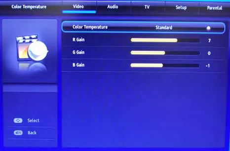 Erweiterte Videoeinstellungen im OSD-Menü.