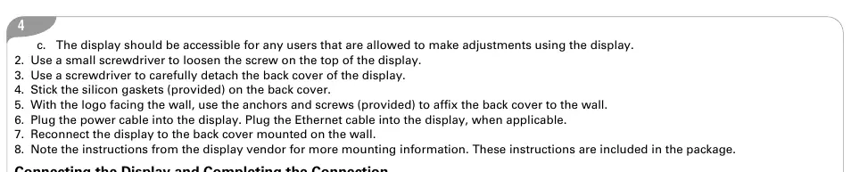 Schritte zur Montage des Displays an der Wand