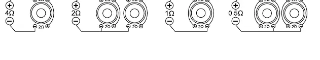 Anschlussdiagramme für verschiedene Impedanzlasten (4, 2, 1, 0,5 Ohm)