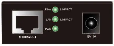 Vorderansicht des Medienkonverters mit RJ45-Port und LEDs