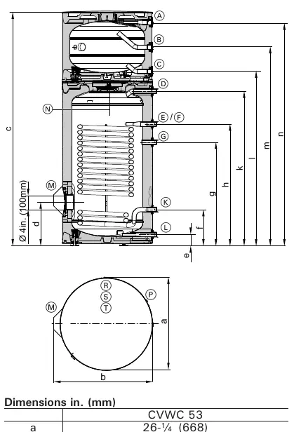 Abmessungen des Vitocell 100-V 53 USG