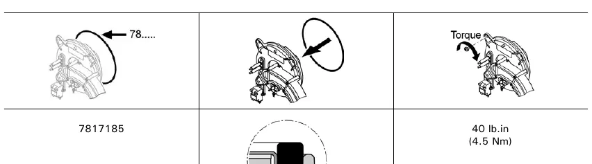 Diagramm zur korrekten Ausrichtung und Drehmomentvorgabe für Brennerdichtungen.
