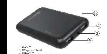 Diagramm der Anschlüsse und Bedienelemente der Boompods OBI Powerbank.