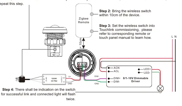 TouchLink-Kopplung mit einem Zigbee Wireless Switch.