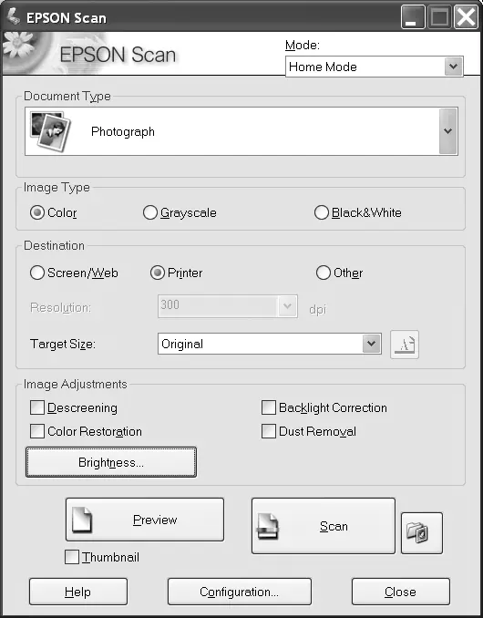 EPSON Scan Dialogfeld