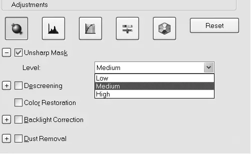 Einstellung für Unsharp Mask