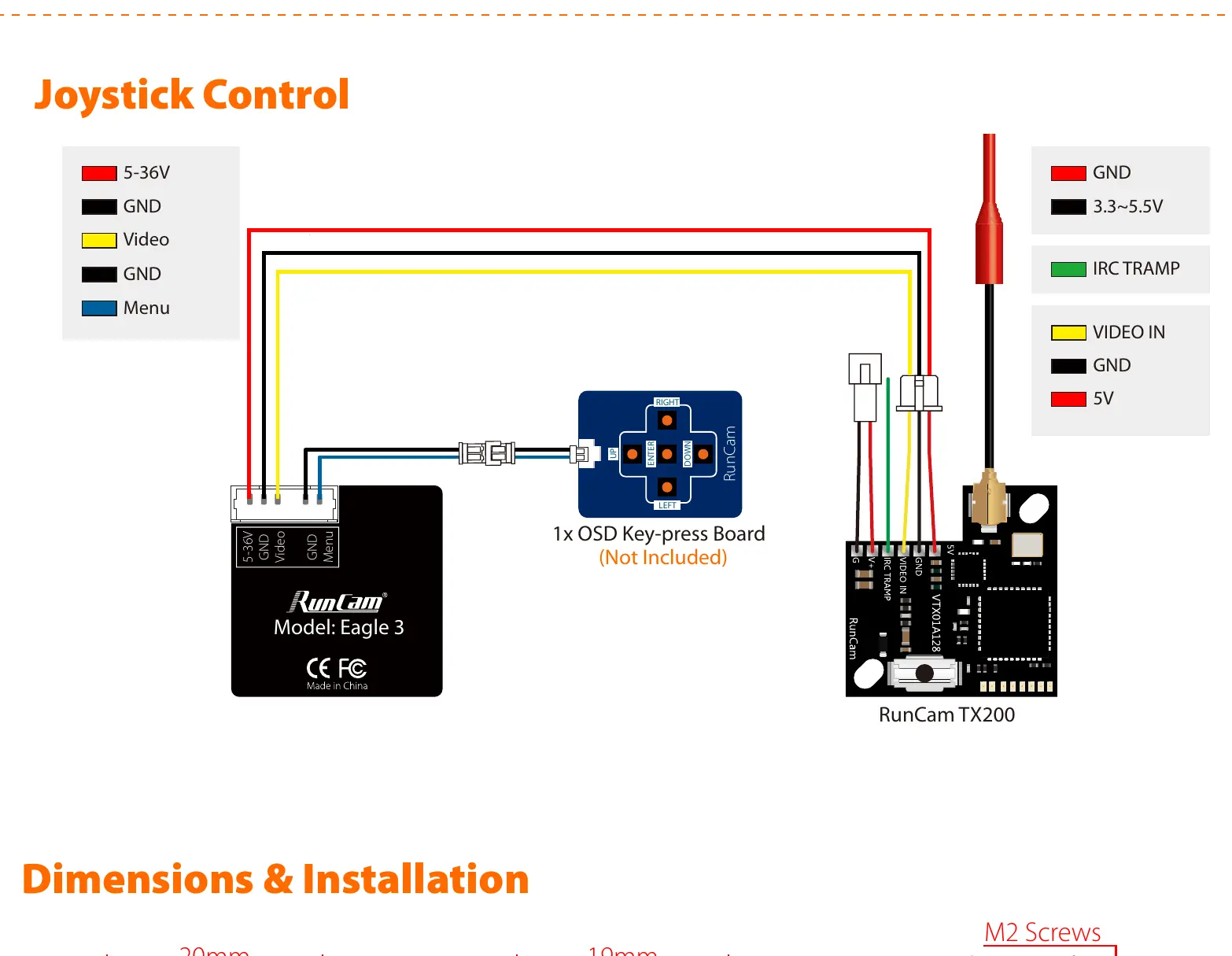 Schaltplan für die Verkabelung der Kamera mit dem OSD-Board und Videosender.
