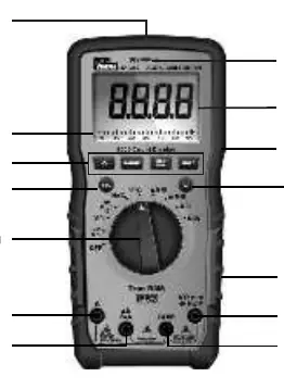Vorderseite des Multimeters mit Bedienelementen