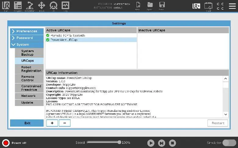 Installationsbildschirm der URCap in PolyScope.