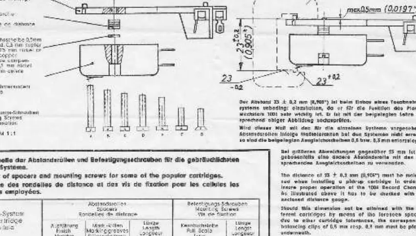 Montagelehre für Tonabnehmersysteme