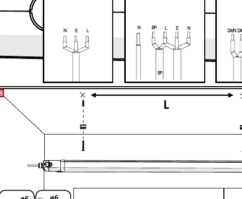 Tabelle der Montageabstände (L) für 1200mm und 1500mm Leuchten