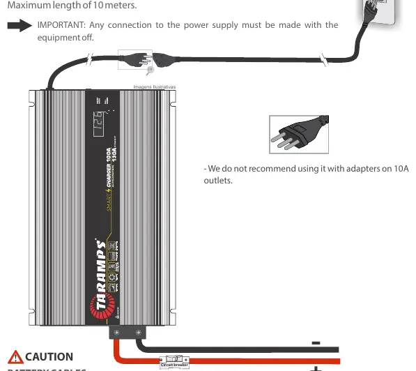 Anschlussdiagramm für das Netzteil, die Batterie und den Leistungsschalter.