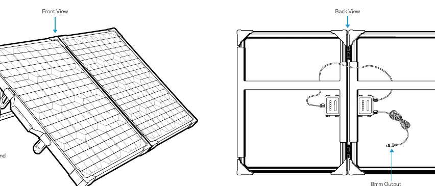 Front- und Rückansicht des Boulder 100BC mit Ständer und Anschlusskabel.