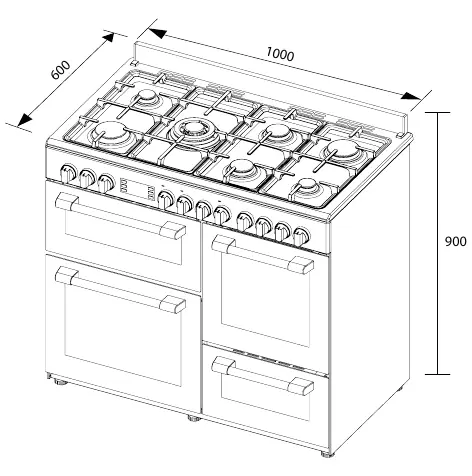 Technisches Diagramm mit Abmessungen