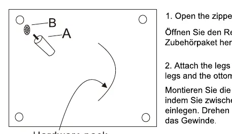 Montage der Füße mit Unterlegscheiben.