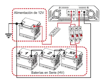 Schaltplan für die Stromversorgung und Batterieserie