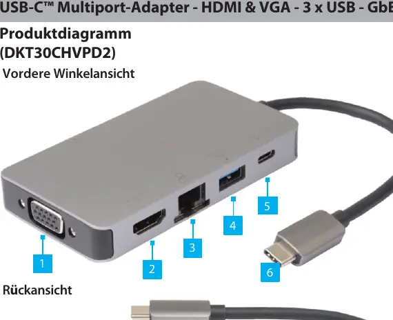 Produktdiagramm mit nummerierten Anschlüssen