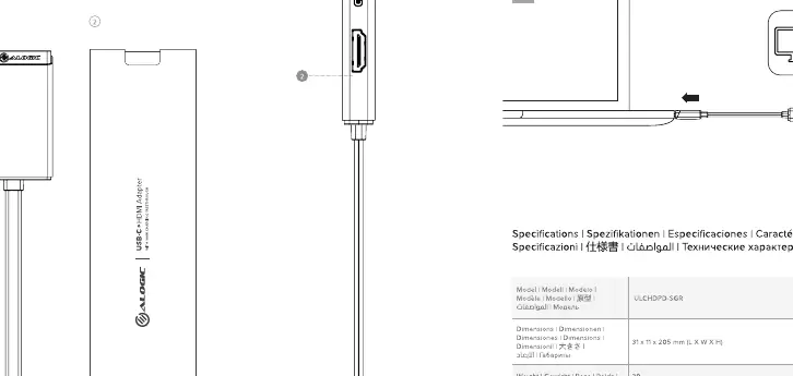 Anschlüsse des Adapters: HDMI, USB-C PD und USB-C Host-Anschluss.