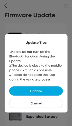 Firmware-Update-Dialog in der App