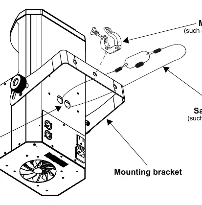 Montagediagramm mit Halterung und Sicherheitskabel