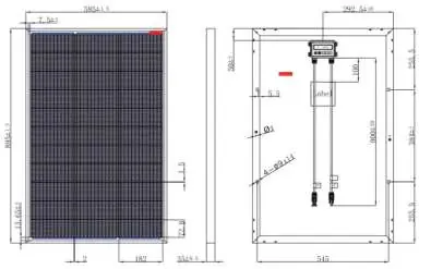Maßzeichnung des 100W Solarmoduls