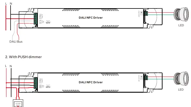 Schaltpläne für DALI-Bus und PUSH-Dimmer
