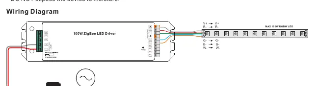 Schaltplan für den Anschluss der Eingangsspannung und der LED-Ausgänge.