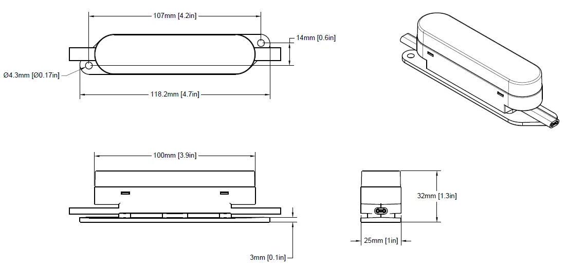 Physische Abmessungen des Smart PXL 100x25 Dot