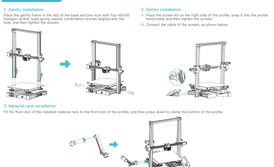 Montageschritte für Gantry und Materialhalter