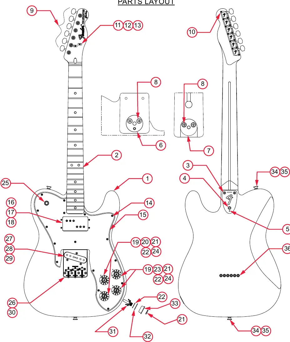 Explosionszeichnung der Fender American Original 70's Telecaster Custom