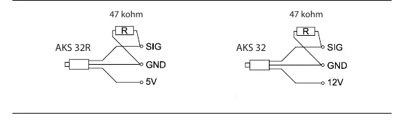 Schaltplan für den Anschluss des AKS 32R an das Regelmodul oder Erweiterungsmodul mit 47 kOhm Widerstand.