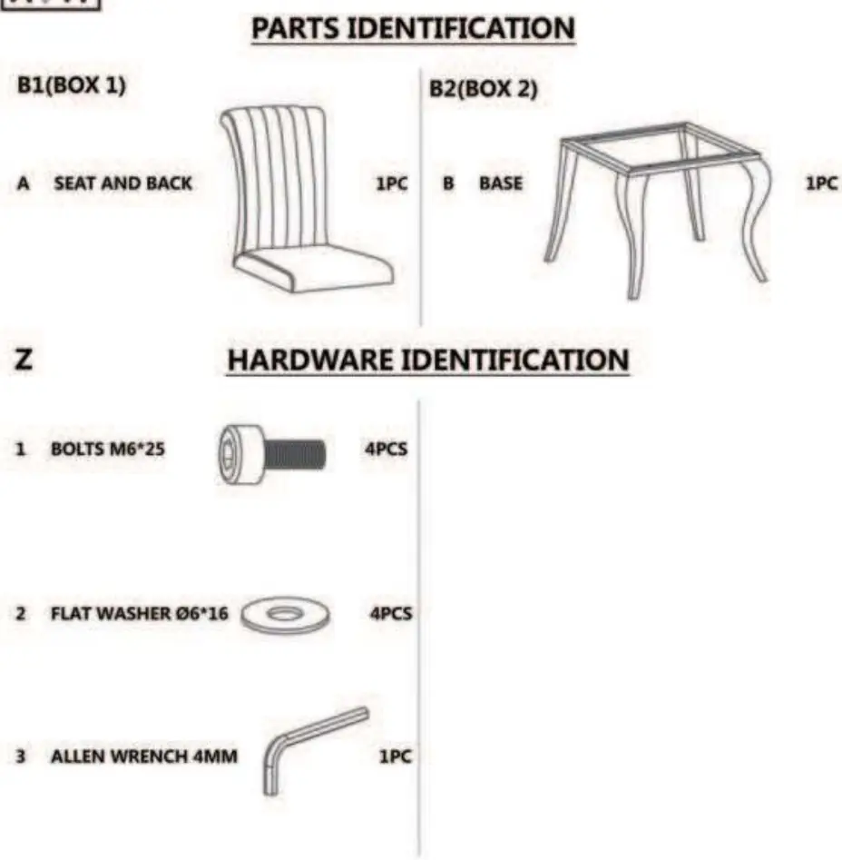 Teile- und Hardware-Identifikation für den Stuhl