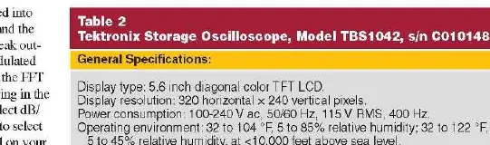 Tabelle 2: Technische Spezifikationen des Tektronix TBS1042.