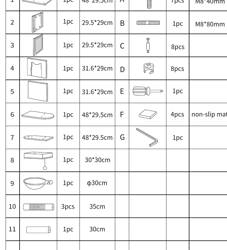 Teileliste des Kratzbaums