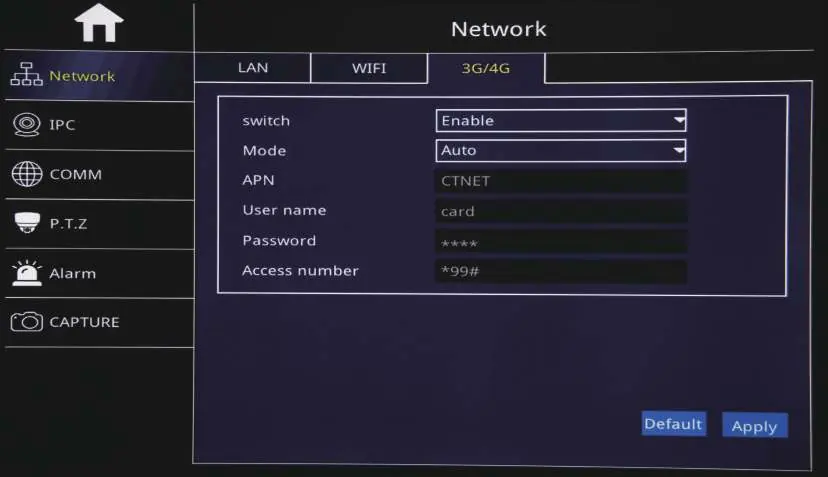 Menümaske für 3G/4G-Netzwerkeinstellungen