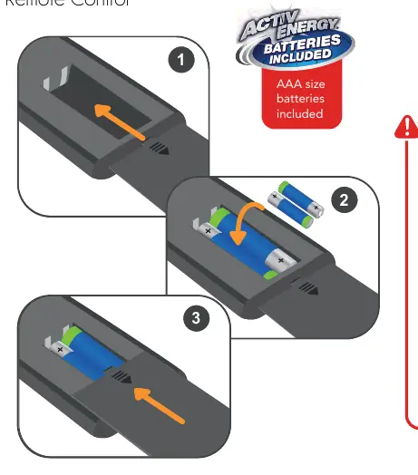 Einlegen der Batterien in die Fernbedienung.