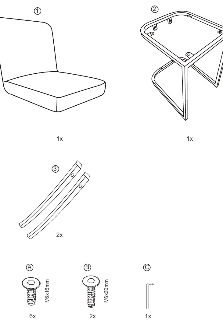 Übersicht der Bauteile und Schrauben