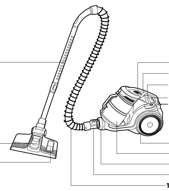 Übersicht der Bauteile und Zubehörteile des Staubsaugers