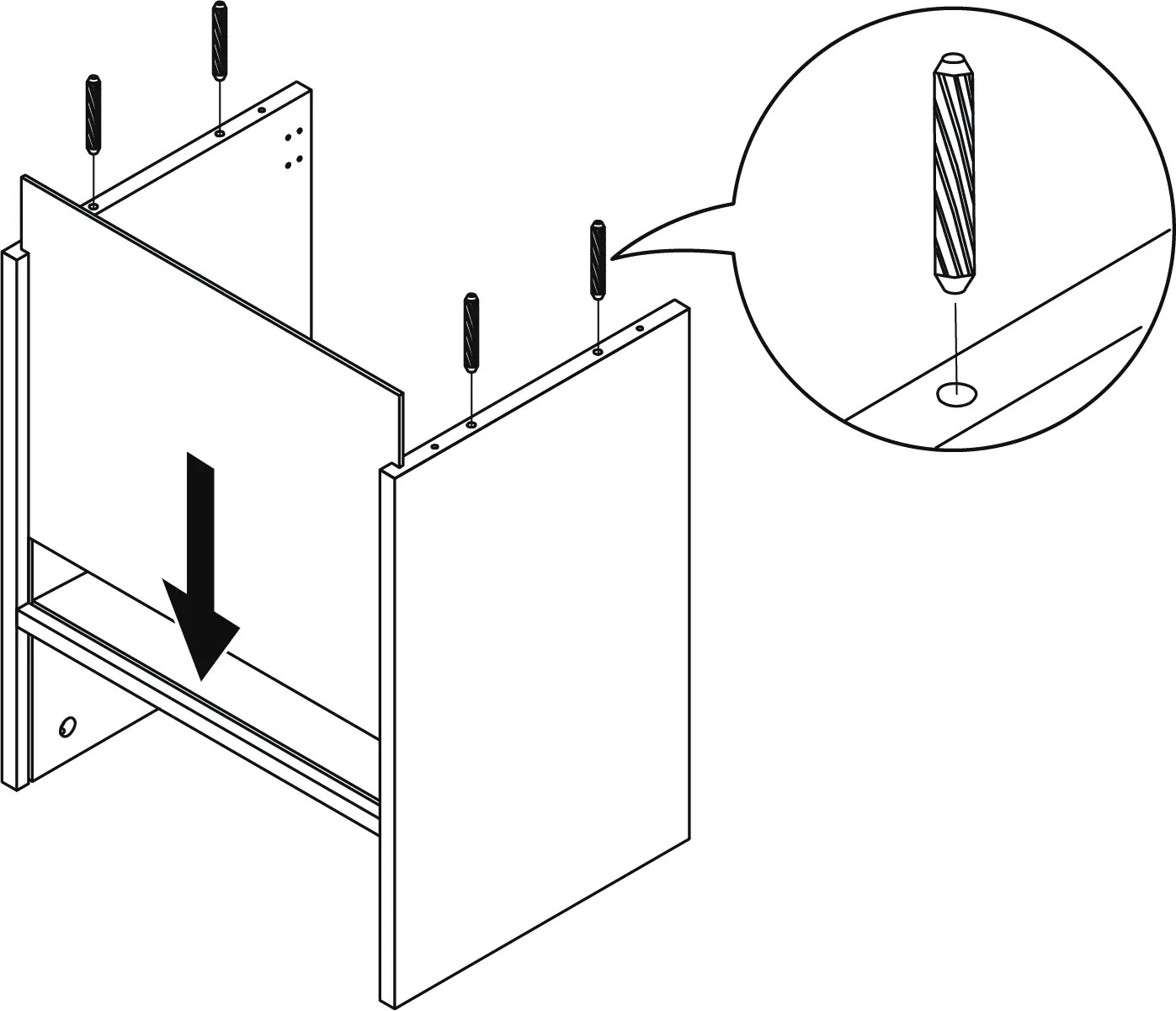 Einsetzen der Rückwand und Holzdübel