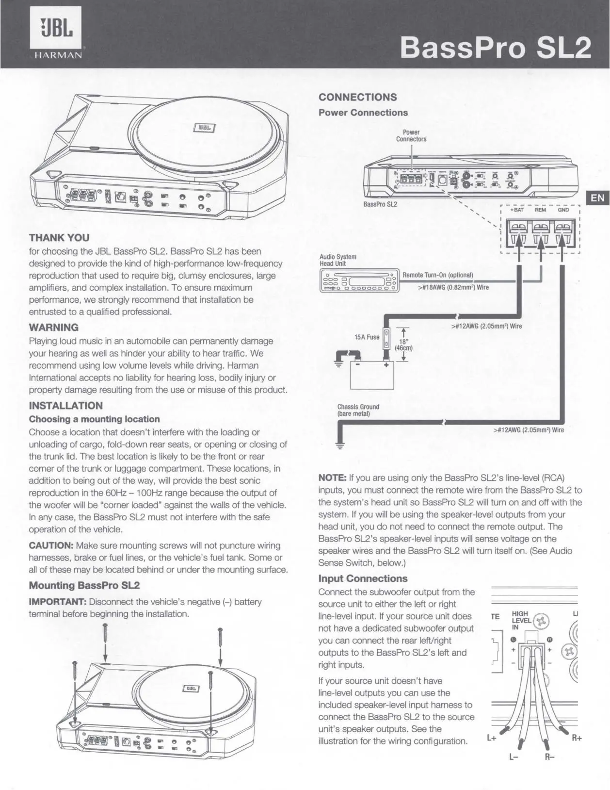Anschlussdiagramm für Strom und Audio