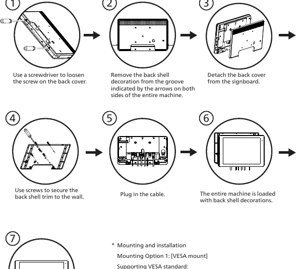 Schritte zur Wandmontage des Displays