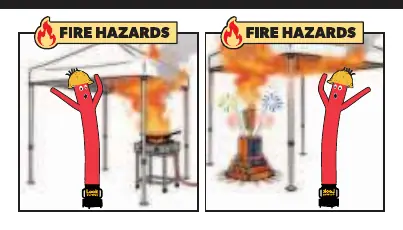 Darstellung der Brandgefahr bei zu geringem Abstand zu Wärmequellen.