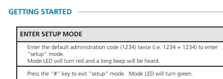 Tabelle zum Aufrufen des Setup-Modus