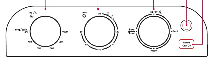 Bedienfeld mit Temperatur-, Timer- und Funktionsregler