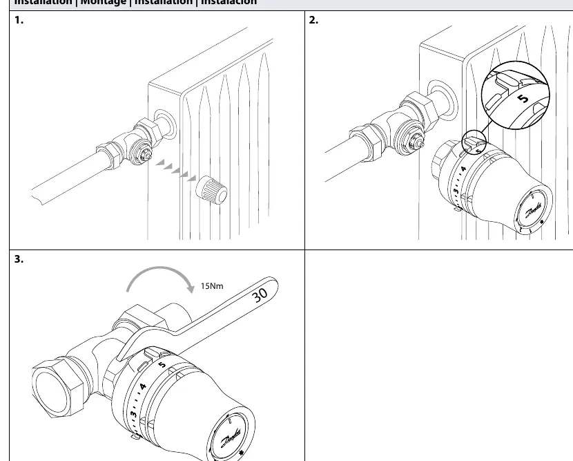 Schritte zur Montage des Thermostat-Sensors am Ventil.