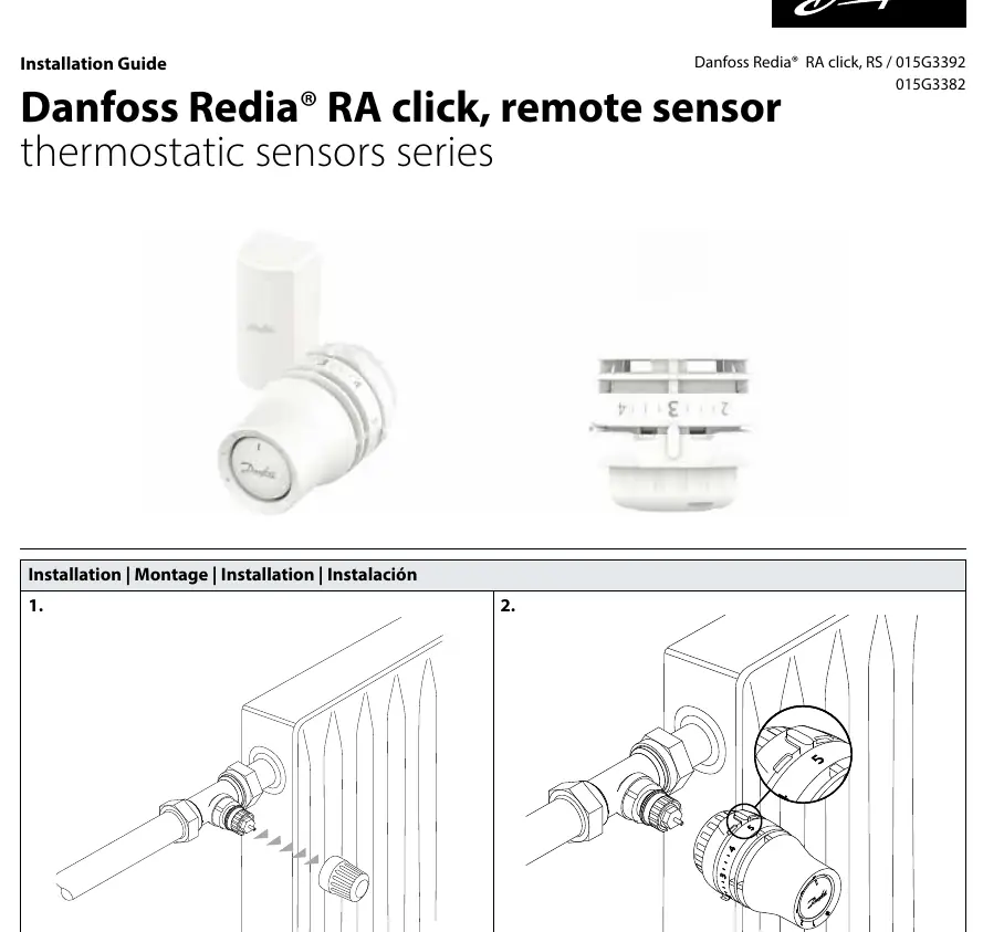Schritte zur Montage des Thermostatkopfes: Entfernen der alten Schutzkappe und Aufsetzen des Danfoss Redia RA click Thermostats auf das Ventil.